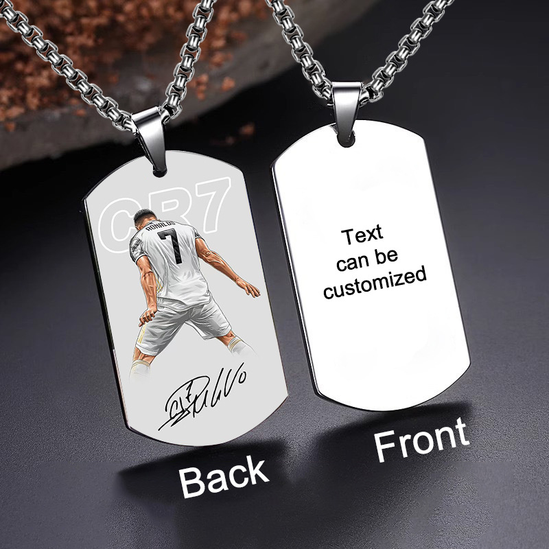 Venta caliente transfronteriza europea y americana, accesorios de acero inoxidable, deportes competitivos, estrella del fútbol, collar militar impreso en color Ronaldo R7