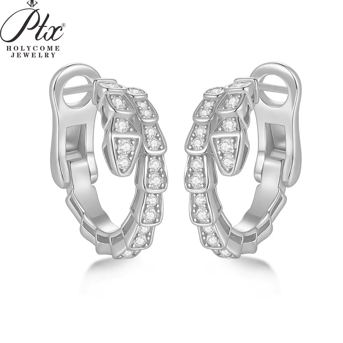 S925银灵蛇耳钉耳环耳拍耳吊精工厚镀镶莫桑钻锆石时尚动物耳饰18