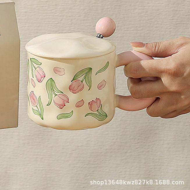 Regalo de la diosa nuevo tulipán taza de cerámica de alto valor, taza de marca, caja de regalo, taza de agua de alta calidad, regalo de mano