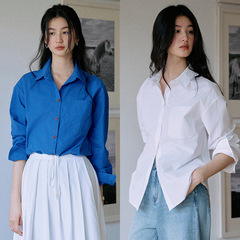 Jicouture“出海日”后开衩双色刺绣经典衬衫女秋季宽松上衣