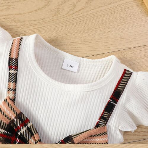 Cross-border Instagram baby girl sleeveless patchwork gingham bow two-piece short-sleeve stylish dress trendy