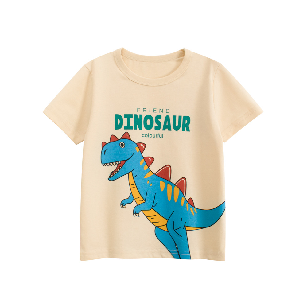 Ropa para niños coreanos impresión de dibujos animados para niños camiseta de manga corta fábrica al por mayor niños ropa de bebé dinosaurio de una pieza