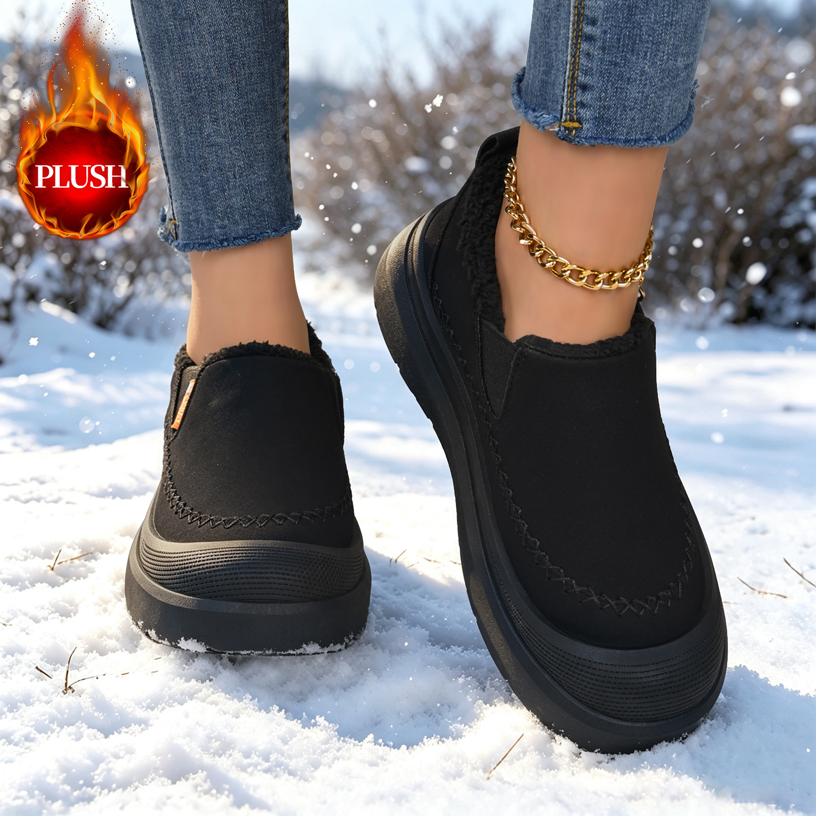 Nuevo invierno de terciopelo grueso calentamiento zapatos de mujer con suela suave y poco profunda, botas de nieve de tamaño grande cómodas y casuales para mujeres