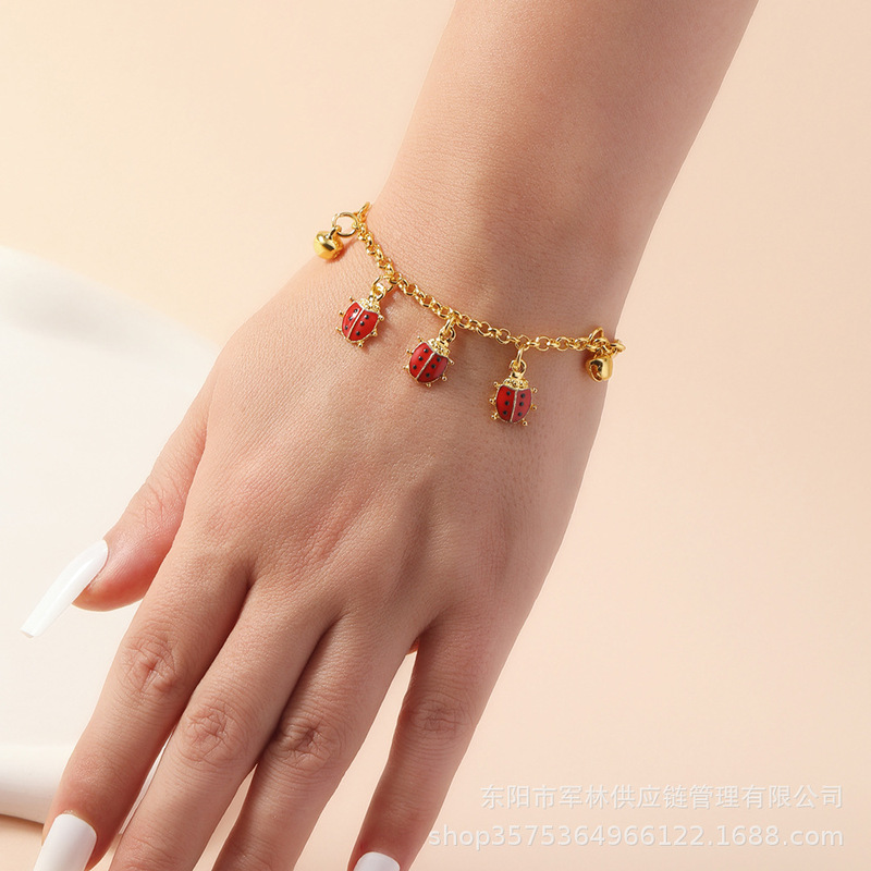 European and American Cross-Border Jewelry, Popular on Instagram, Seven-Star Ladybug Bracelet, Fashionable Internet Celebrity Jewelry for Women, Instagram Style