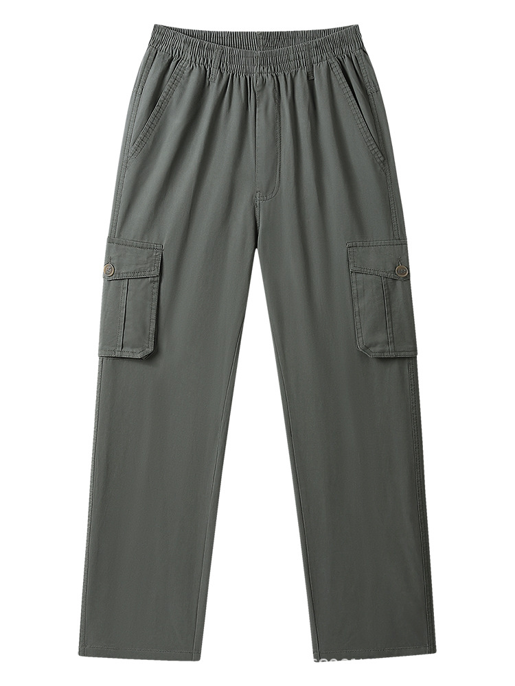 Pantalón Casual Recto para Hombre de Algodón Transpirable con Cintura Elástica para Ocio