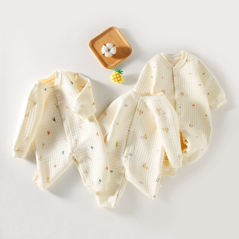 Младенческое сиамское пальто с длинными рукавами и хлопковой подкладкой, трехслойное теплое сиамское пальто для новорожденных, осень и зима