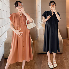 实拍孕妇装夏装新款中长款连衣裙大码可哺乳刺绣孕妇裙