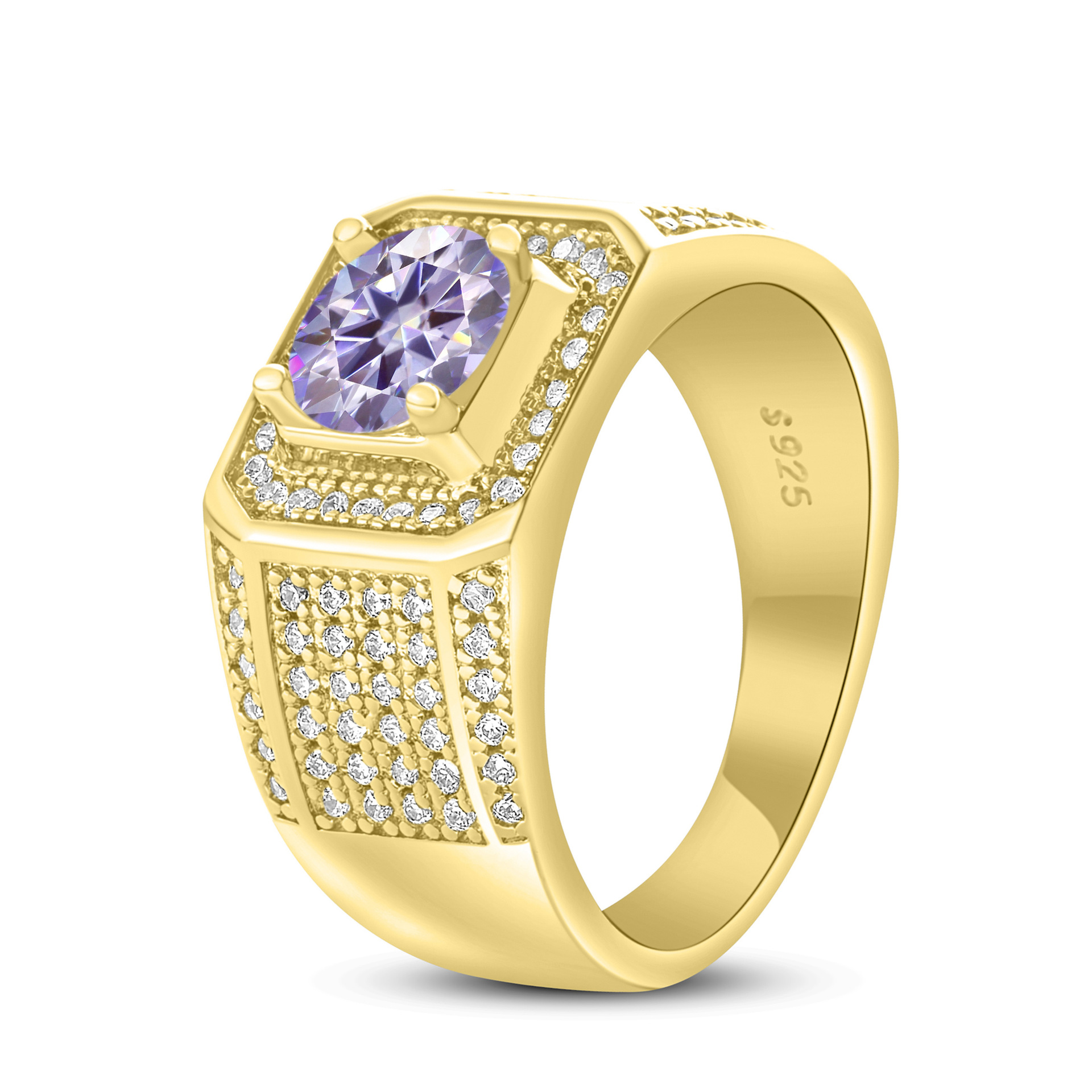 Anillo de hombre de plata esterlina 925 1 quilates de piedra de mosaico anillo de hombre chapado en oro atmósfera para enviar a los fabricantes de novio en stock al por mayor