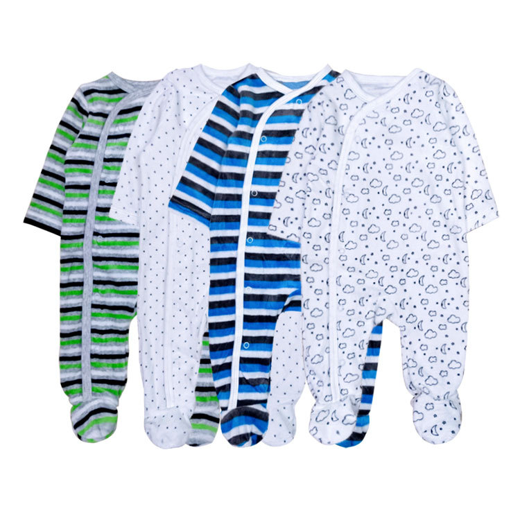 新生儿长袖天鹅绒连体衣男女宝宝包脚长爬婴幼儿开扣保暖衣服批发