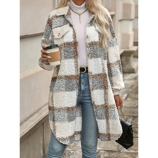 N 11741 Lapel Plaid Wool Coats ���I����ë�ش��¿羳���Q