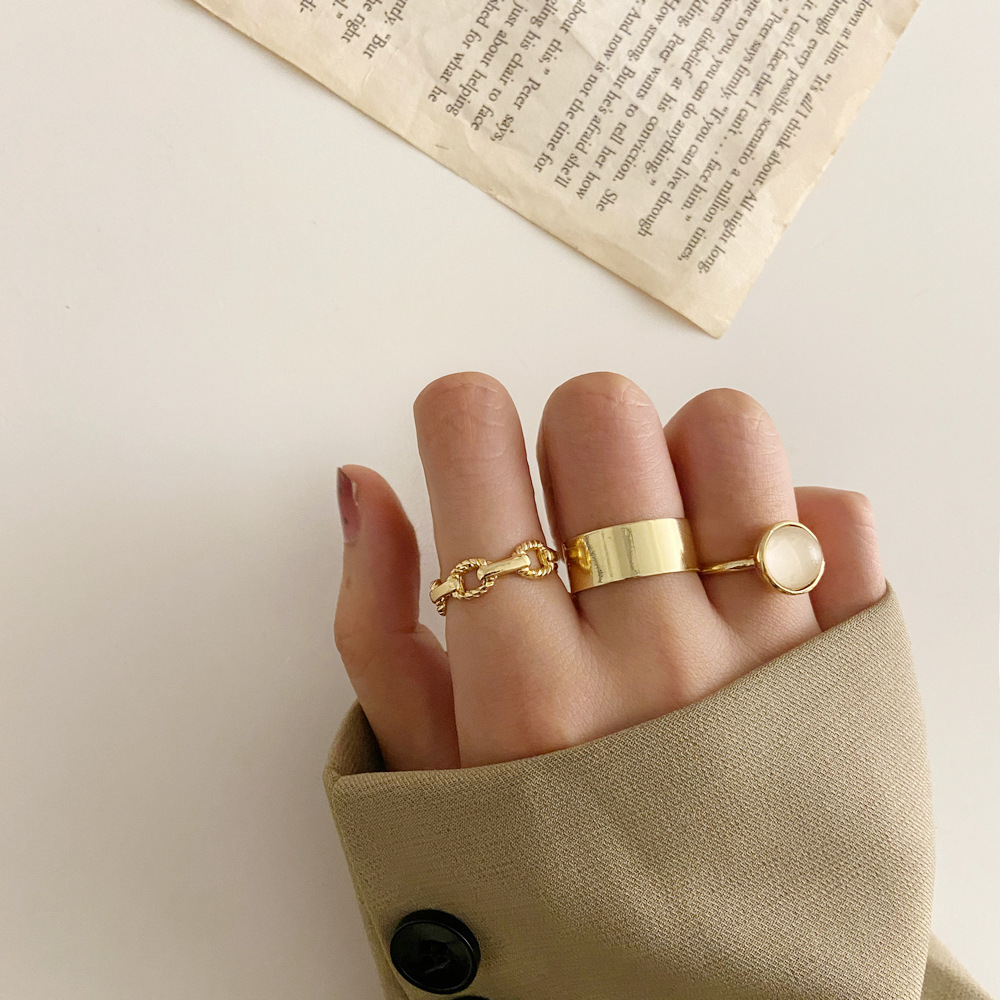 new joint ring set creative simple retro personality chain ring 3-piece set_voghion.com