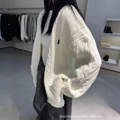 新款秋冬针织韩版开衫刺绣外套慵懒学院宽松复古刺绣麻花毛衣上衣