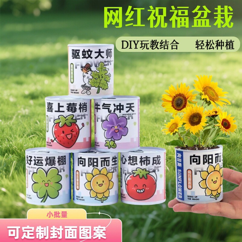 Children's Reward Small Gifts: Easy-Open Canister Potted Plants, Indoor Mini Desktop Green Plants, Trendy Canister Decorative Small Potted Plants