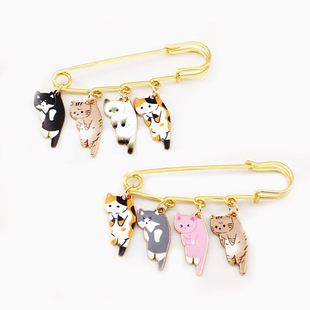 Cross-Border Alloy Printed Lucky Cat Brooch Decorative Buckle Cute Fixed Pin Badge Badge Bag Accessories