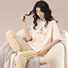Cotton spring summer pijama, trousers, set, summer suit, with short sleeve, Korean style