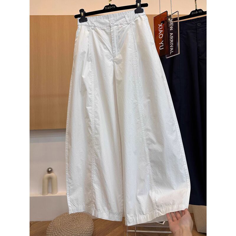 2025 Summer White Straight-Leg Casual Pants Plus Size for Curvy Petite Loose Versatile Cropped Wide-Leg Pants