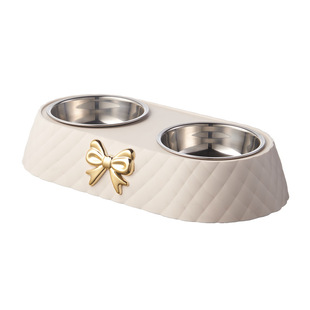 Pet Feeding Bowl Dog Cat Food Basin Bow Double Bowl Dog Food Bowl Pet Bowl