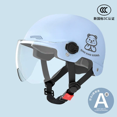 Electric Vehicle National Standard Summer – Motosiklet dəbilqələri - one-size-fits-all-new-national-standard-3c-haze-blue-free-transparent-short-mirror-reflective-stripe-decal-bear