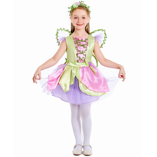 Halloween Performance Cross Border Children's Performance Butterfly Wings Princess Dress Girls Pink Flower Fairy Stage Costume