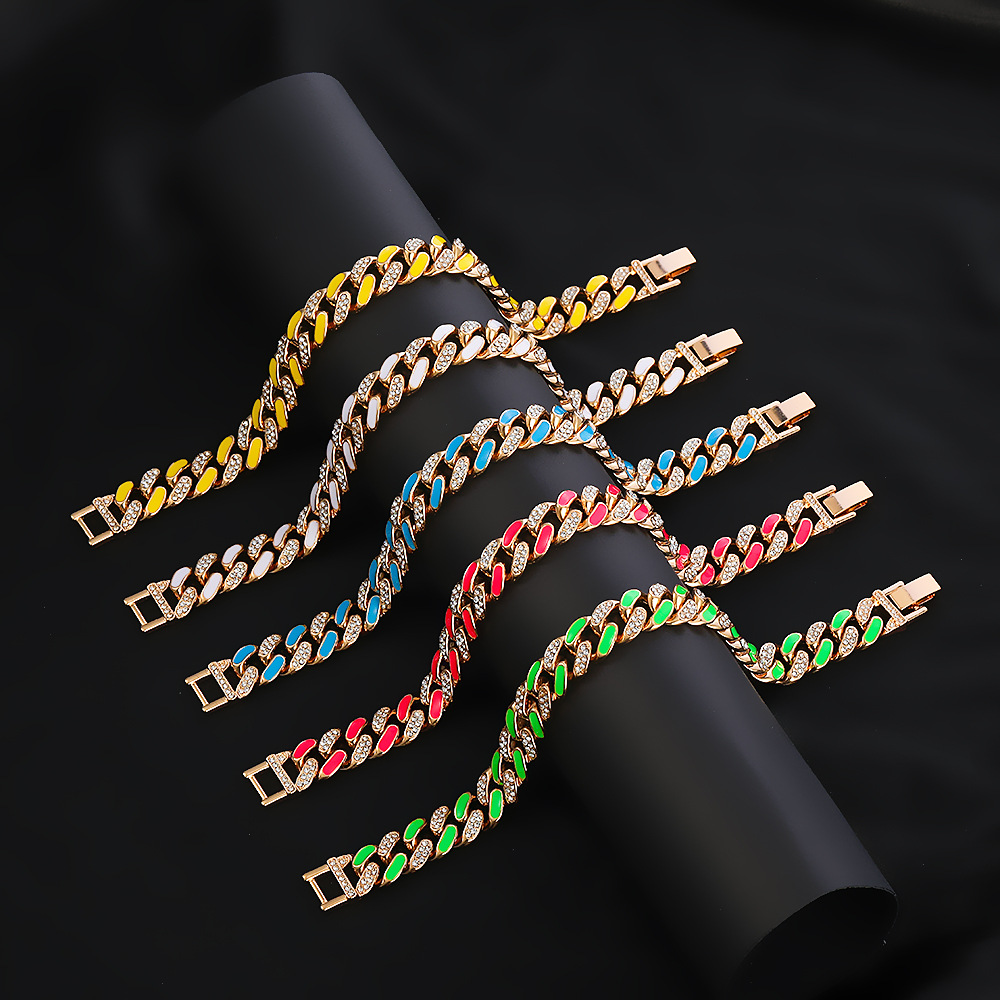 New Two-color Oil Dripping Rhinestones Cuban Bracelet Fashion Brand Thick Chain Anklet display picture 6