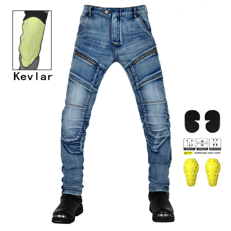 Pantalones vaqueros de motocicleta retro casual anti-caída pantalones de motocicleta Kevlar resistente al desgarro pantalones elásticos lavados