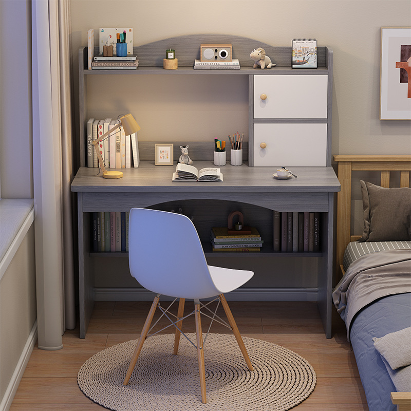 Bookshelf-integrated desk, simple and modern home computer desk, easy bedroom study desk, writing desk