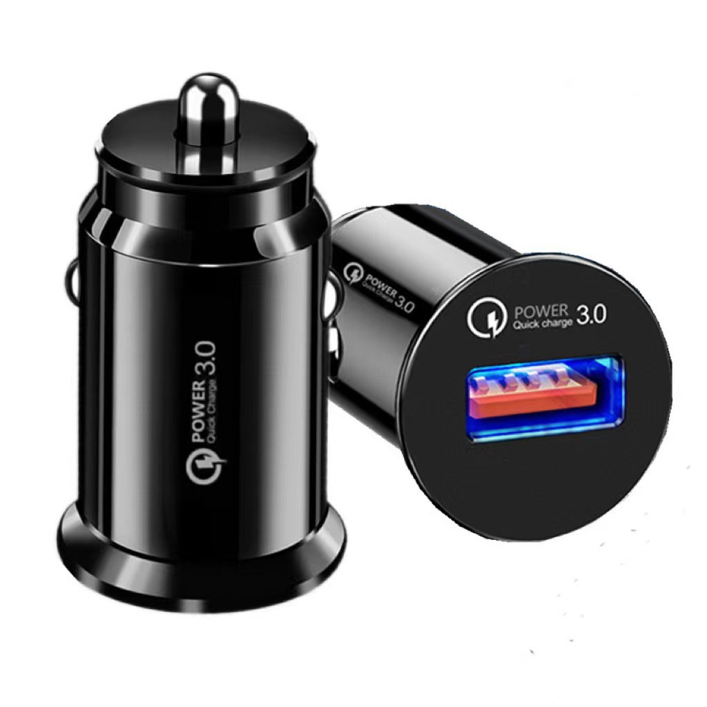 Cross-Border Popular Mini Car Charger Qc3.0Usb Fast Charging Flash Charging Car Cigarette Lighter Smart Charging Head