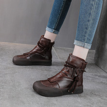 头层牛皮短靴女复古单靴真皮马丁靴大头流苏靴高帮休闲鞋罗马靴子