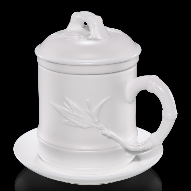 Porcelana color Mancheng Dehua porcelana blanca con tapa filtro oficina con revestimiento de separación taza de agua taza de té grande de cerámica personal