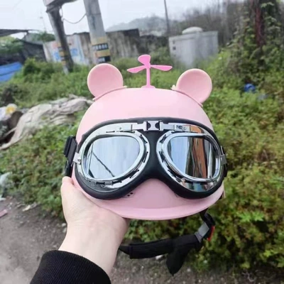 Motosiklet kaskı (dəbilqə) helmet, suitable for all seasons, with - 3c-certified-pink-pink-bear-ears-sunglasses-pink-windmill