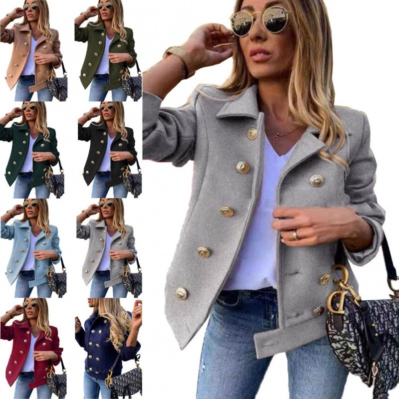 2023 Amazon трансграничные пожелания новой осенне-зимней приталенной двубортной шерстяной куртки с длинными рукавами и воротником от костюма