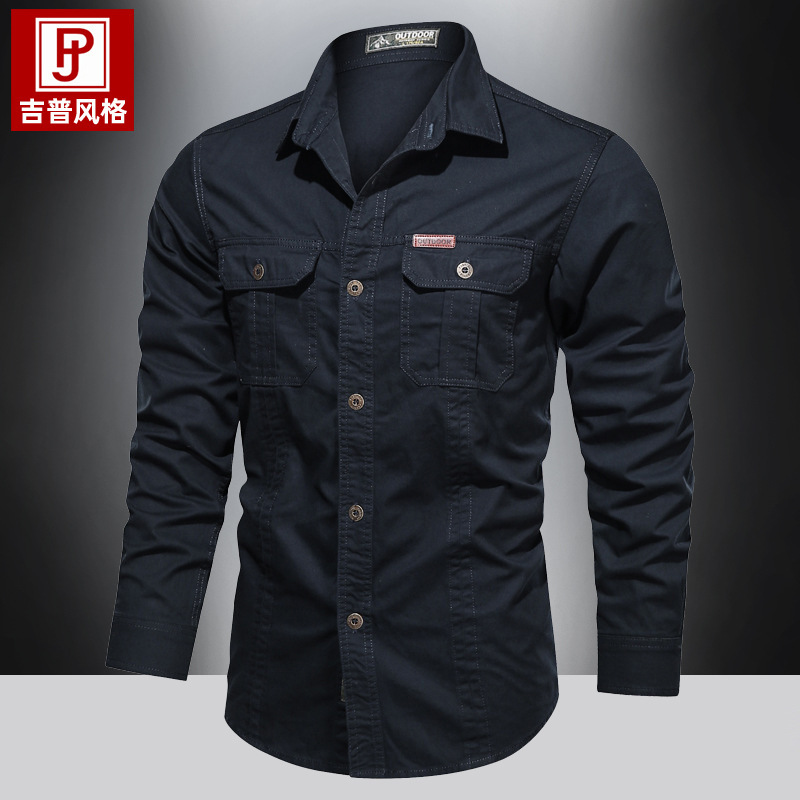 2021 deseo Comercio exterior nuevo otoño casual puro algodón lavado camisa estilo militar más tamaño ropa de trabajo camisa de manga larga para hombres