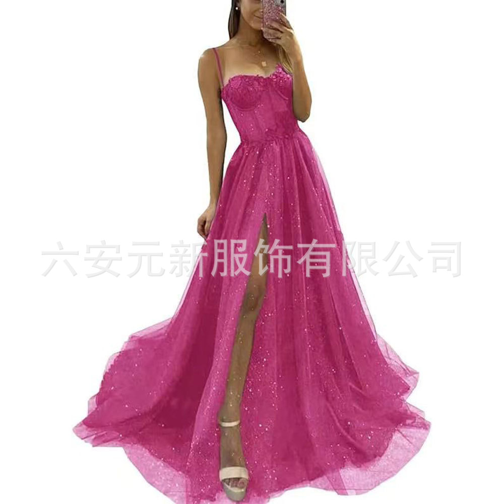 Europa y América del comercio exterior Amazon AliExpress deseo sexy nuevo largo elegante sexy negro adelgazamiento split vestido image 4