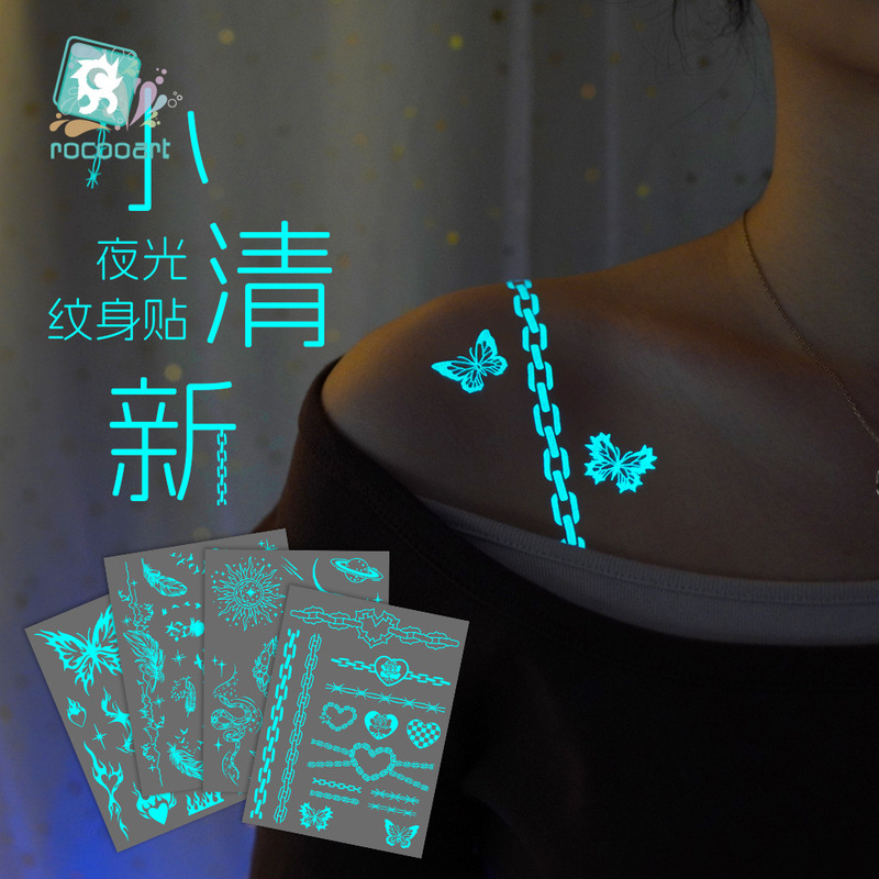 2024 New Cross-border Mandala Henna Tattoo Sticker White Flower Finger Collarbone Luminous Tattoo Sticker Waterproof