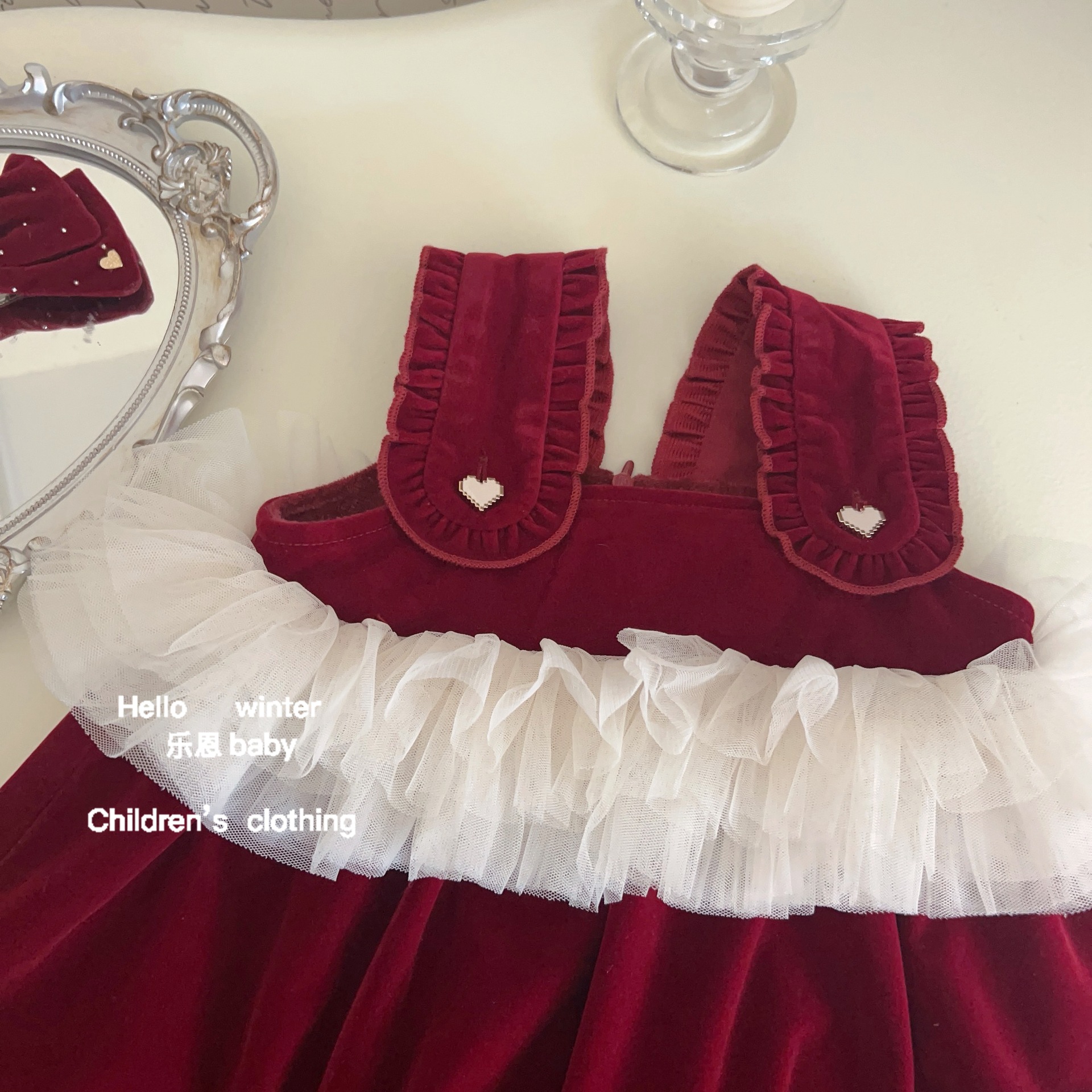 Leen ropa para niños niña chaleco de capullo rojo más falda de terciopelo falda de tirantes retro vestido de princesa festivo lindo