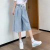 M-6XL fat mm Elastic waist cowboy Cropped Trousers leisure time Wide leg pants Show thin Large Women's wear 230 Jin skirt pants woman