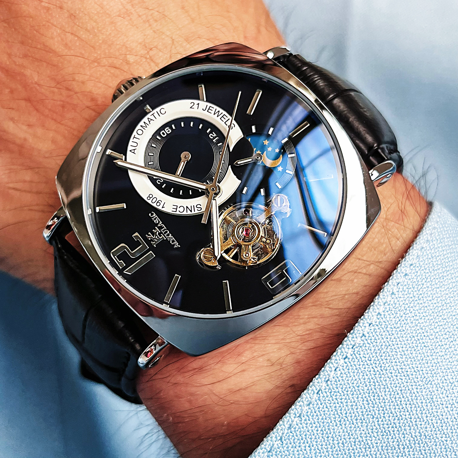 Men's Automatic Mechanical Watch Stylish Square Casual Wristwatch_voghion.com