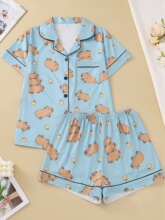 V 15224 Print Collar Short Sleeve Pajama Set �羳ŷ��