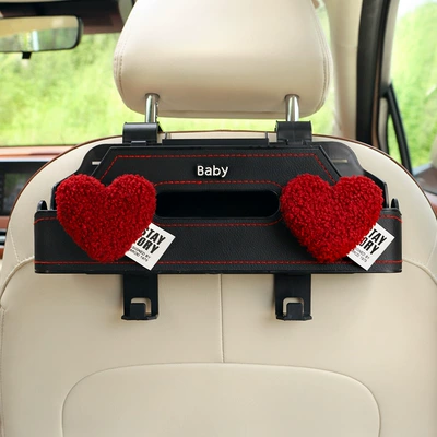 Rear Storage Rack Water Cup — Car tissue box/set - no-specifications-red-love-black-chair-back-double-water-cup-storage-box