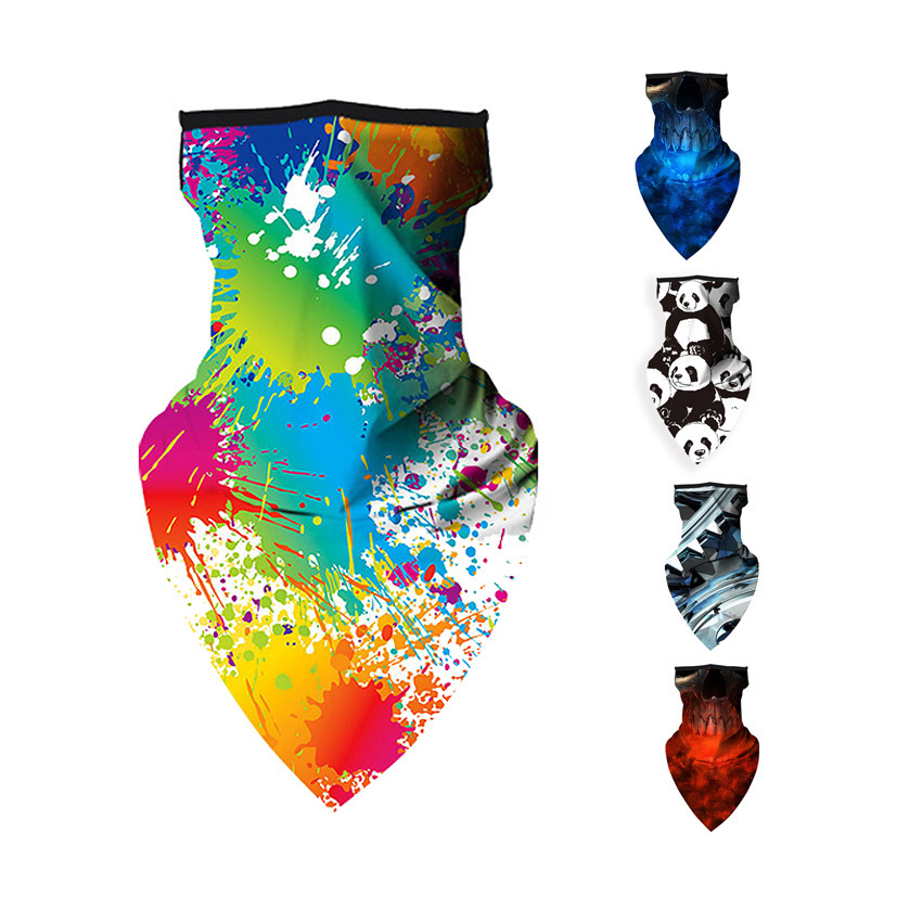 Impresión digital 3D, salpicaduras de tinta, toallitas triangulares para ciclismo al aire libre, protector solar transpirable, orejas colgantes, máscara multiusos para fijar Z