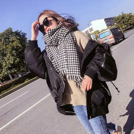 欧美秋冬明同款黑白千鸟格子围巾流苏围脖空调披肩厂家直销批发