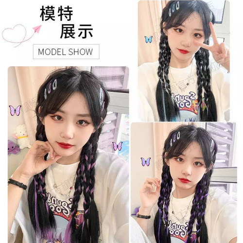 wig female high ponytail sweet cool girl natural highlights braided long ponytail boxing braids wig social media hairpiece