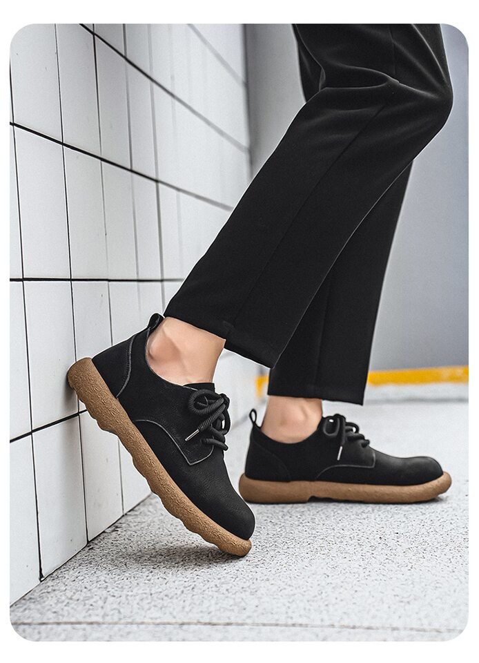Giày da nam cổ thấp kiểu Martin phong cách retro, đế mềm chống thấm nước, form rộng cỡ lớn — Kaki, màu nâu, màu đen chi tiết 24