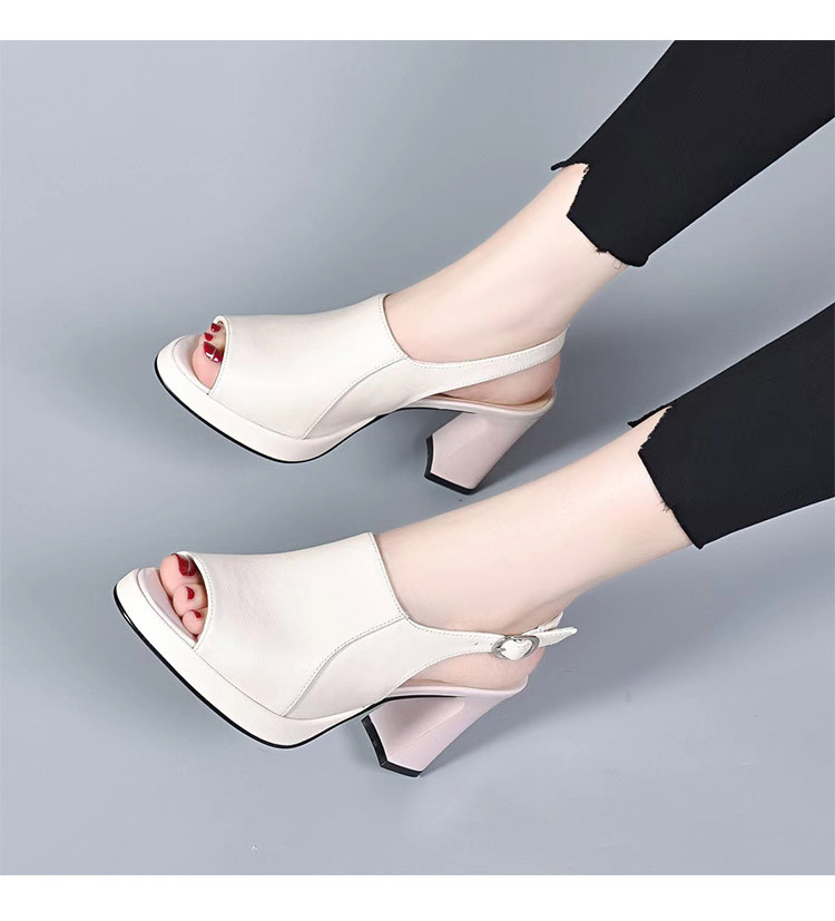 Sandal cao gót nữ da thật quai đơn mũi nhọn gót vuông đế dày kiểu La Mã gót 8 cm — Chiều cao gót 8cm màu đỏ tía chi tiết 6