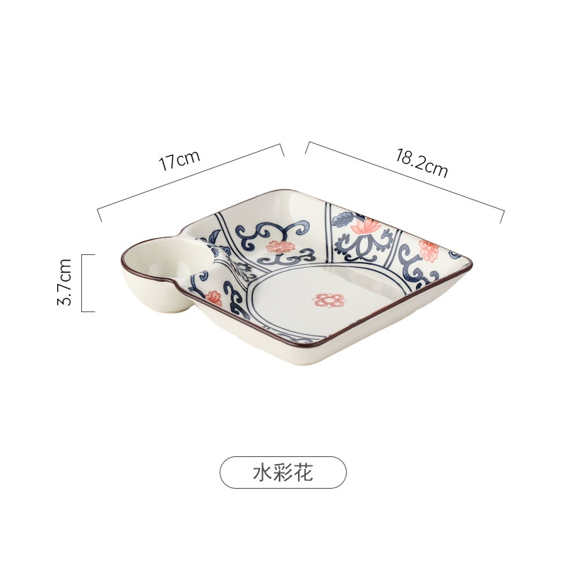 Ceramic Dumplings Plate - Retro Glazed Underglazed Color Dish for Dumplings & Chips, Cartoon Plate