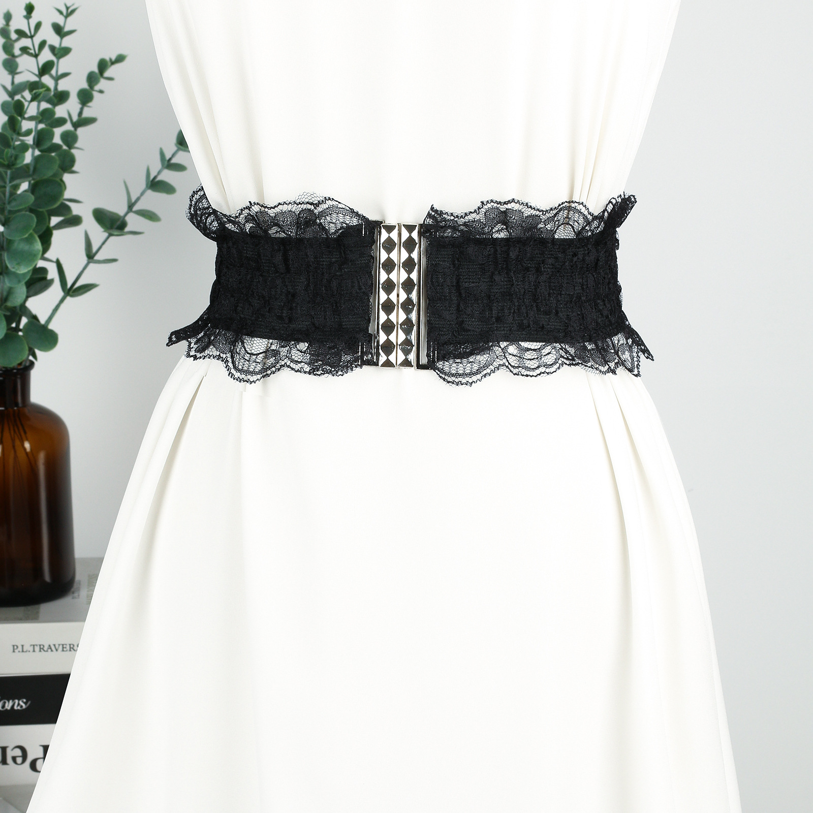 Elastische kanten tailleband voor damesjurk_voghion.com