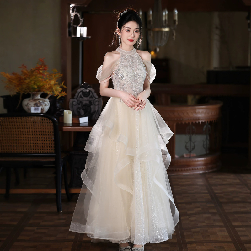 Beautiful Evening Dress 2026 New Style High-End Host Dress for High School Graduation, Coming-Of-Age Ceremony, Birthday Dress with Halter Neck Beautiful Evening Dress 2026 New Style High-End Host Dress for High School Graduation, Coming-Of-Age Ceremony, Birthday Dress with Halter Neck