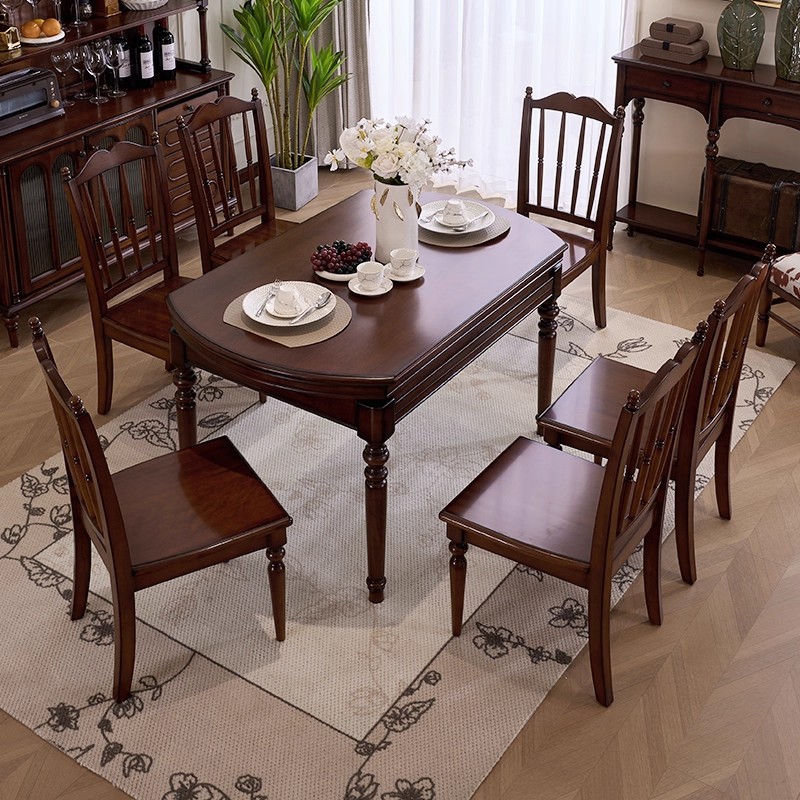 French-Style Retro Square and Round Dual-Use Solid Wood Dining Table and Chair Set, American-Style Small Apartment Dining Table, Home Furniture