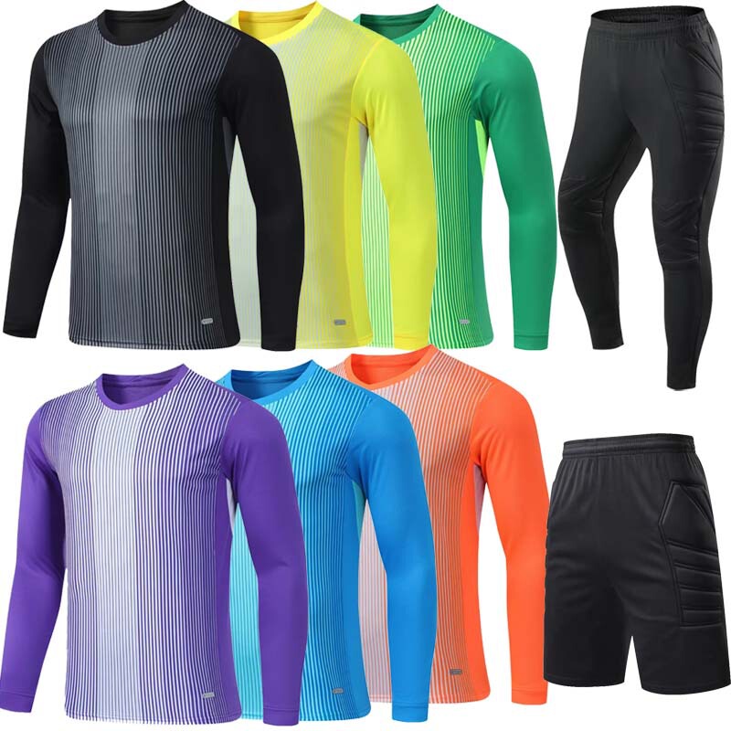 Football Goalkeeper Uniform Set for Men, Adult Goalkeeper Clothing, Children's Long-Sleeve Goalkeeper Outfit with Printed Text, In-Stock Wholesale Football Goalkeeper Uniform Set for Men, Adult Goalkeeper Clothing, Children's Long-Sleeve Goalkeeper Outfit with Printed Text, In-Stock Wholesale