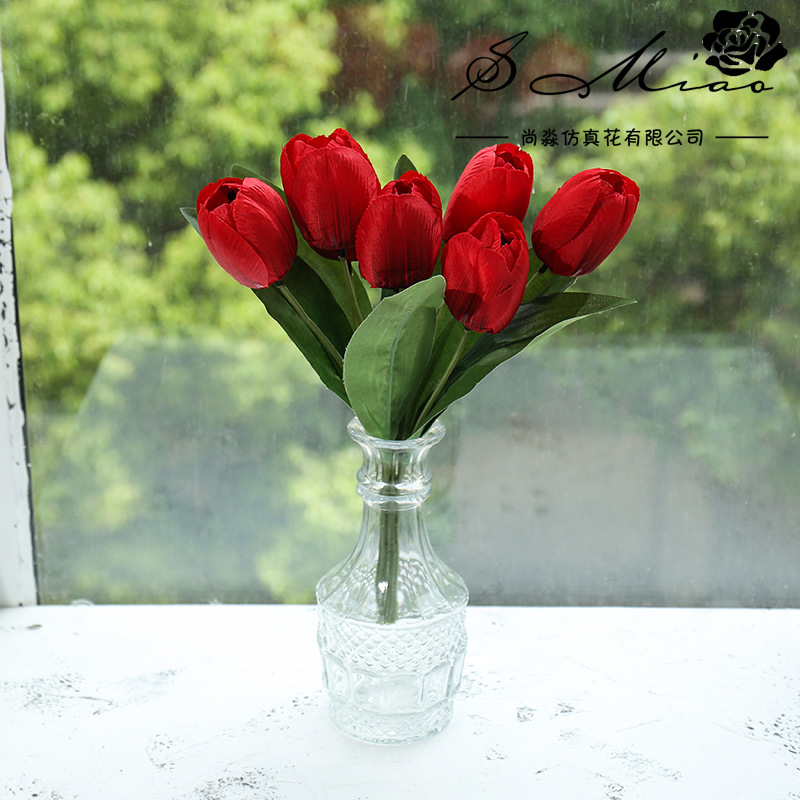 Flor artificial de siete cabezas tulipán bonsai decoración interior creativa flor artificial suministro directo de fábrica entrega de una pieza artificial planta verde image 17